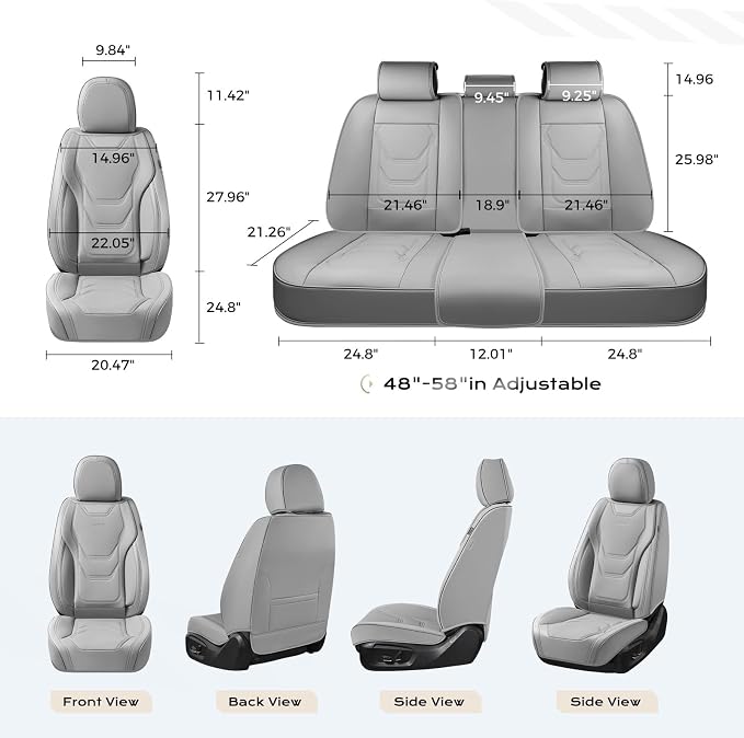 Coverado Car Seat Covers Full Sets, 5 Piece Car Seat Protector Waterproof Leather Seat Cushion Universal Fit for Truck Automotive Vehicles Gray