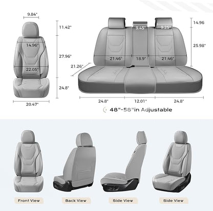 Coverado Car Seat Covers Full Sets, 5 Piece Car Seat Protector Waterproof Leather Seat Cushion Universal Fit for Truck Automotive Vehicles Gray