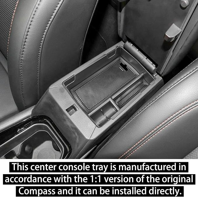 RUNROAD Center Console Organizer Tray Compatible with Jeep Compass 2022 2023 2024 2025 Accessories, Armrest Tray Secondary Storage Box Insert Console Organizer Card Container, Black (NOT For Ltd)
