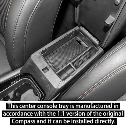 RUNROAD Center Console Organizer Tray Compatible with Jeep Compass 2022 2023 2024 2025 Accessories, Armrest Tray Secondary Storage Box Insert Console Organizer Card Container, Black (NOT For Ltd)
