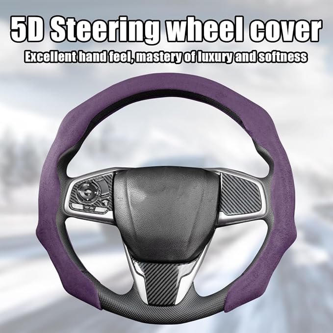Mandark Car Steering Wheel Cover, Suede Sport Vehicle Steer Wheel Protector Fitting 15 Inch, Non-Slip Comfortable Automotive Interior Decoration Accessories, Universal for Most Cars (Purple)