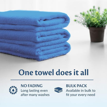 Cotton Towels for Multiple Use, 100% Ring Spun Cotton Towel Set, Heavy Duty - Super Absorbent Cleaning Towels for Car and Home - 16” X 27” (12 Pack, Blue)