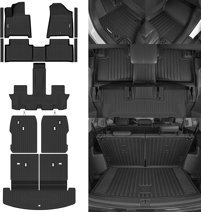 Floor Mats for 2024 2025 2026 Hyundai Santa Fe 6 Seats/Captain Seat, Trunk Mat with Backrest Mat & Door Sill Guard All Weather TPE Protector for Hyundai Santa Fe Accessories