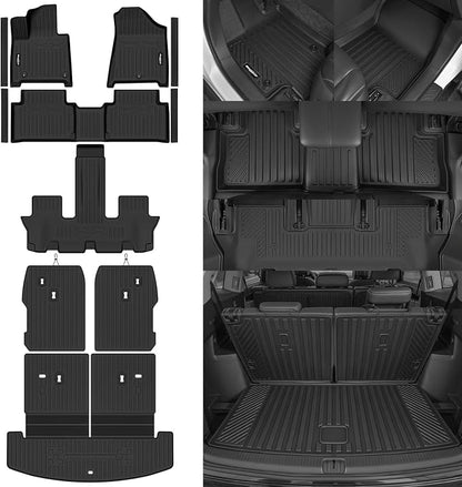 Floor Mats for 2024 2025 2026 Hyundai Santa Fe 6 Seats/Captain Seat, Trunk Mat with Backrest Mat & Door Sill Guard All Weather TPE Protector for Hyundai Santa Fe Accessories
