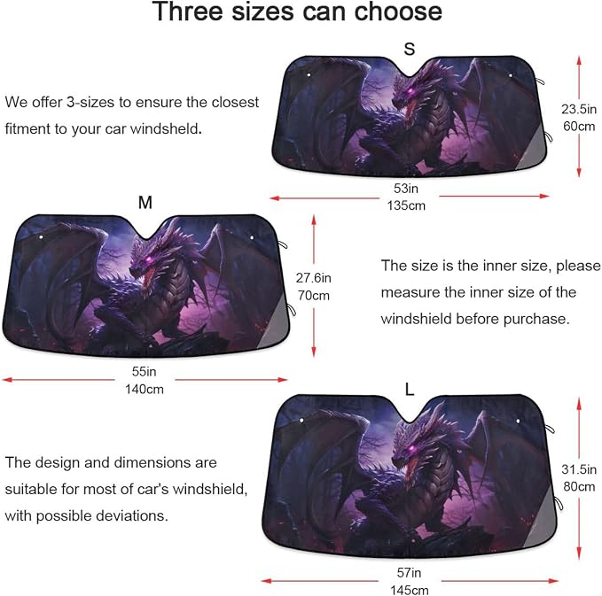Windshield Sun Shade Dragon Purple Front Window Block UV Shades Visor Reflective Retractable for Car SUV Trucks