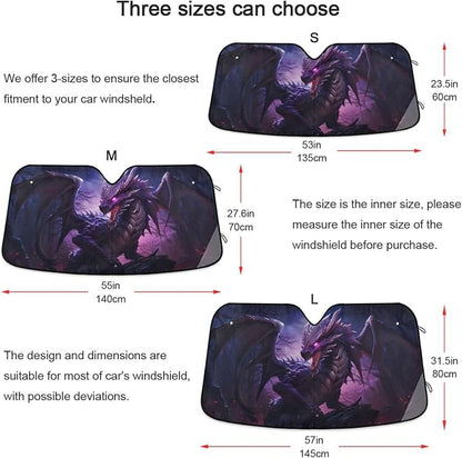 Windshield Sun Shade Dragon Purple Front Window Block UV Shades Visor Reflective Retractable for Car SUV Trucks
