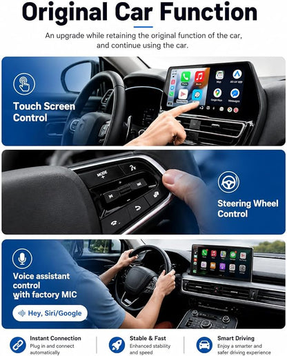 Wireless CarPlay Adapter for iPhone, 2-in-1 USB Carplay Wireless Adapter for CarPlay& Android Auto Wireless Adapter, One-Click Switch User, Supports Map,Music,Spotify,etc Functional(Silver)