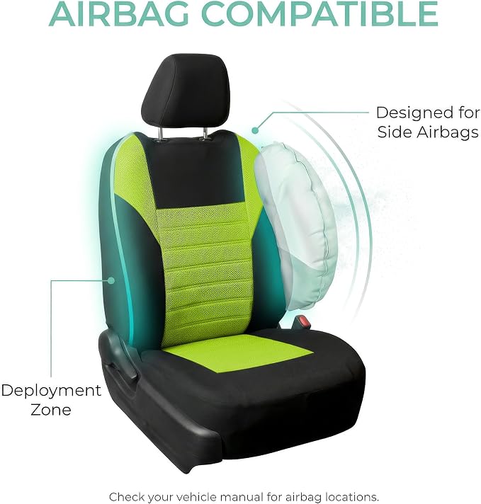 FH Group Automotive Car Seat Covers Front Set Premium 3D Air Mesh Front Seat Covers, Airbag Compatible Universal Fit Interior Accessories for Cars Trucks and SUVs - Green
