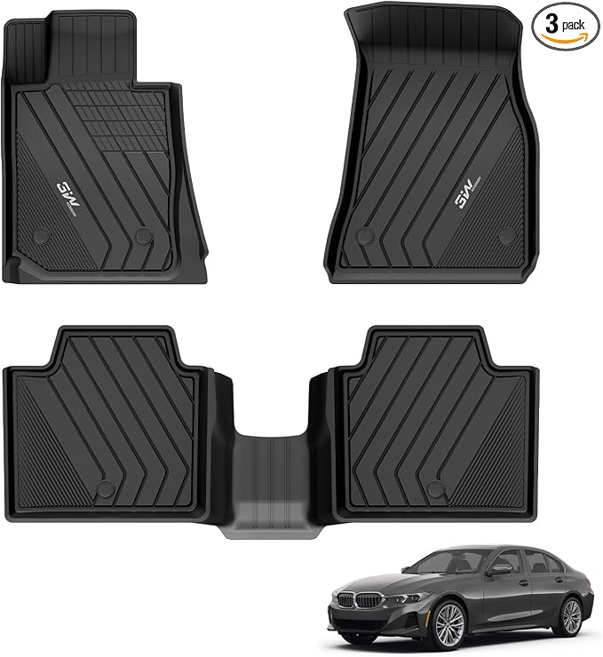 3W Floor Mats Custom Fit for 2019-2024 2025 2026 BMW G20 3 Series 330i 330e Sedan, TPE All Weather Floor Liner for BMW 3 Series G20 Accessories 1st and 2nd Row Full Set Car Mats (NOT for GT & 2 Door)