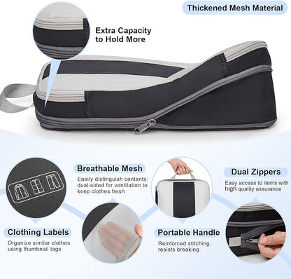 OlarHike 6 Set Compression Packing Cubes for Travel Essentials,Compressible Expandable Space Saver Bags for Organizing Clothes,Luggage Suitcase Garment Bags with Over 1000 pcs Mesh Holes(Black)
