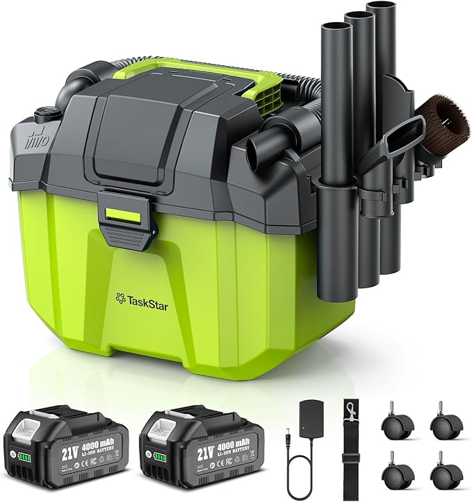 Cordless Shop Vac, 2x4.0Ah Battery Powered Shop Vac - 2.6 Gal Cordless Shop Vacuum Wet and Dry with HEPA Filter, Shoulder Strap & Accessory Storage Holder, Portable for Garage, Car, Workshop & Stairs