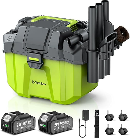Cordless Shop Vac, 2x4.0Ah Battery Powered Shop Vac - 2.6 Gal Cordless Shop Vacuum Wet and Dry with HEPA Filter, Shoulder Strap & Accessory Storage Holder, Portable for Garage, Car, Workshop & Stairs