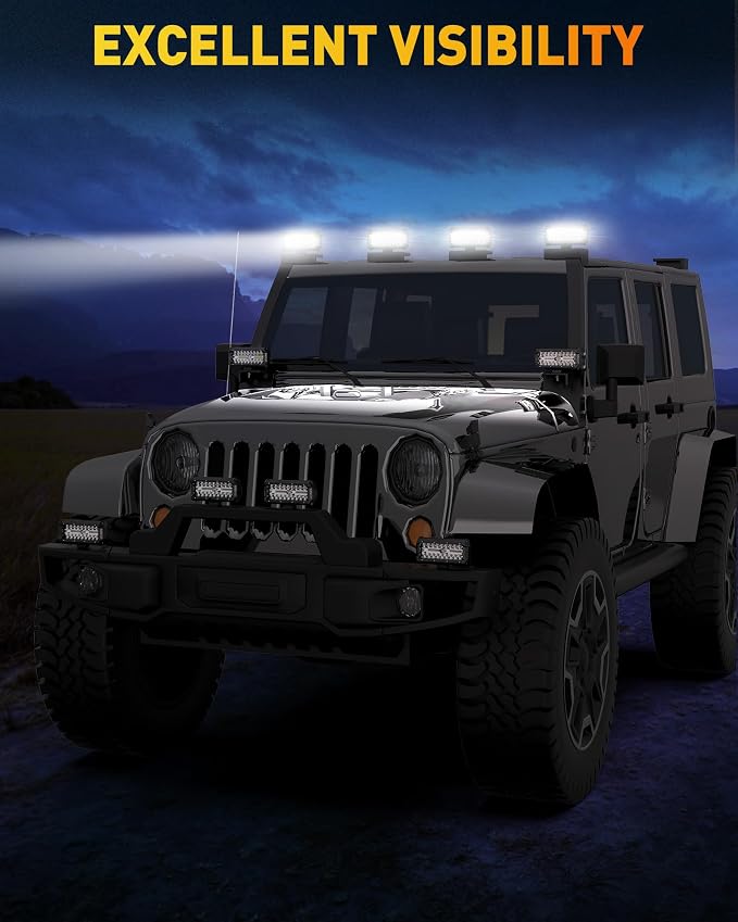 NAOEVO 7 Inch LED Light Bar, 480W 48,000LM LED Offroad Fog/Driving Lights with Spot Flood Combo Beam, Work for Truck Boat ATV UTV, 4 Pcs (White)