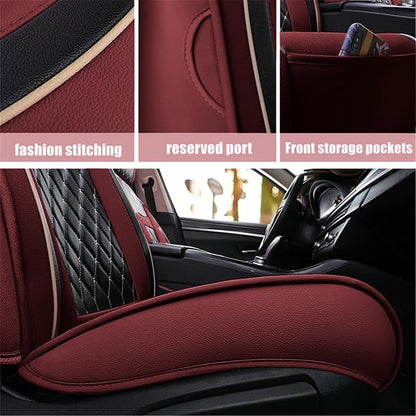 Car Seat Covers Full Set, Super Luxurious Heavy Universal Duty Waterproof Leather Automotive Vehicle Cover for Cars SUV Pick-up Truck, Non-Slip Seat Pink Car Accessories (2 PCS Front/Wine Red)