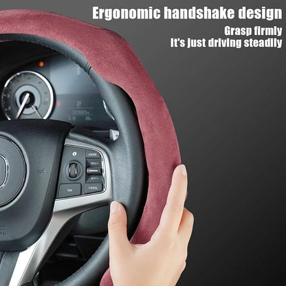 Mandark Car Steering Wheel Cover, Suede Sport Vehicle Steer Wheel Protector Fitting 15 Inch, Non-Slip Comfortable Automotive Interior Decoration Accessories, Universal for Most Cars (Wine Red)