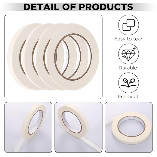 Epakh 4 Pack Painters Tape, Pinstripe Masking Tapes in 1/16, 1/8, 1/4 and 1/2 Inch Wide Suitable for Multi-Surface Automotive DIY Painting Labeling Arts Crafts Car Spray General Purpose(White,55 yd)