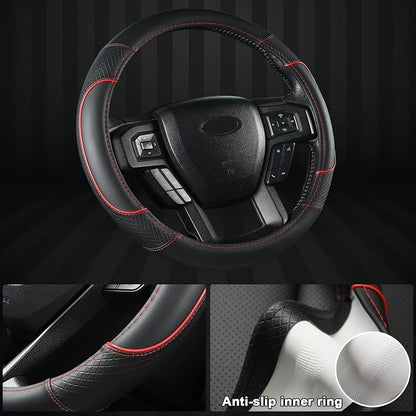 GIANT PANDA Steering Wheel Cover for Ford F150 F250 F350 Expedition - Black+Red Trim