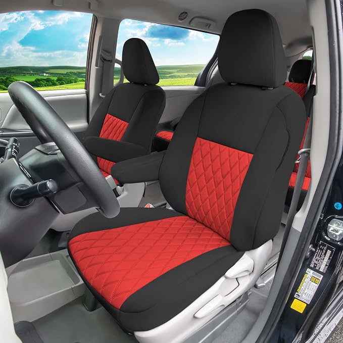 FH Group Custom Fit Car Seat Covers Specifically Made for Toyota Sienna 2011-2020, Car Seat Cover Full Set, 8 Seater Automotive Seat Covers in Red Neoprene, Waterproof and Washable Seat Covers
