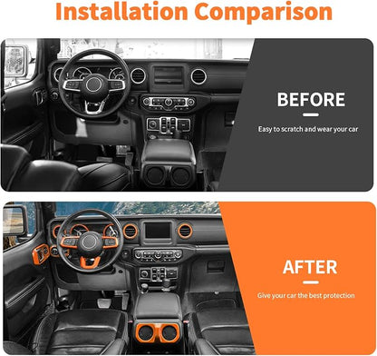 21PCS Full Set Interior Trim Kit for 2018-2023 Jeep Wrangler JL JLU,Side Outlet Door Handle Bowl Roof Reading Light Cover Trim (Orange)