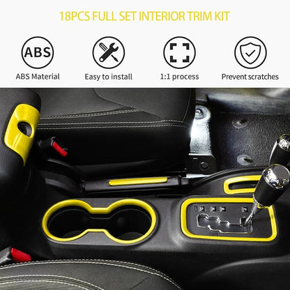 16PCS Full Set Interior Trim Kit for Jeep Wrangler JK JKU 2011-2018 4 Door,Center Console Door Handle Side Outlet Cup Holder Gear Cover Trim (Yellow)