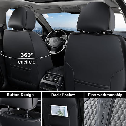 Coverado Car Seat Covers Full Set, Nappa Leather Seat Covers for Car, Waterproof Car Seat Protector with Lumbar Support, Automotive Seat Covers Universal Fit for Most Cars SUV Trucks (Black&Gray)