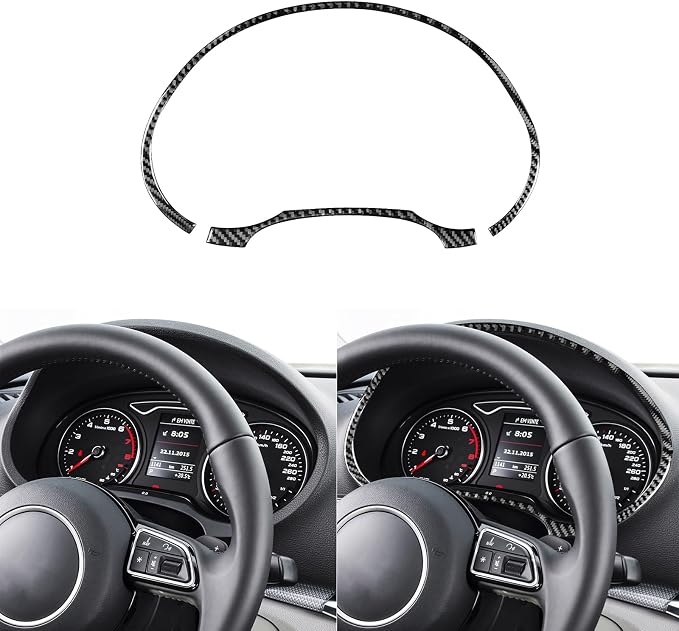 Real Premium Carbon Fiber Sticker Compatible with Audi A3 S3 RS3 8V 2013 2014 2015 2016 2017 2018 2019 Car Dashboard Speedometer Tachometer Decor Frame Auto Interior Accessories Decal Black