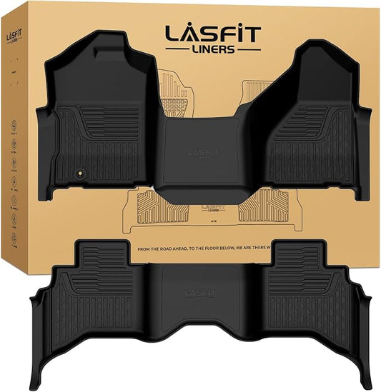 LASFIT Floor Mats for 2002-2008 Dodge Ram 1500 Quad Cab, 2003-2009 for 2500/3500 Bench Seating, Not Fit Have 4X4 Shifter, All Weather TPE Custom Fit Car Mats Floor Liners 1st & 2nd Row, Black