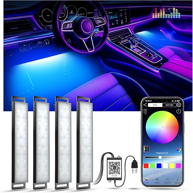 Yilaie LED Car Lights Interior Multcolor Lights for Trucks Accessories Inside with APP Control & Music Sync, Footwell Lighting USB DC 5V