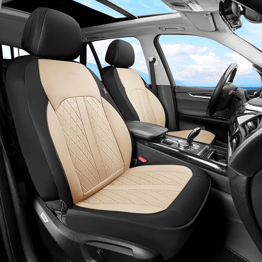Coverado Universal Leather Seat Covers Full Set for 5 Seats – Waterproof, Durable All-Weather Protector for SUV, Pickup Truck, Sedan, Black&Beige