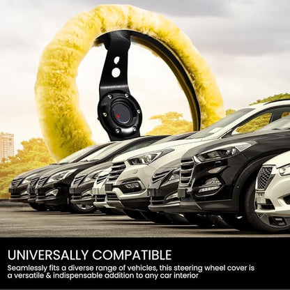 Andalus Brands Luxury Fluffy Car Steering Wheel Covers – Genuine Merino Sheepskin, Soft Fuzzy Car Steering Wheel Cover for Women, Universal 14.5-15" Size, Plush Fur Cute Auto Accessories, Lemon