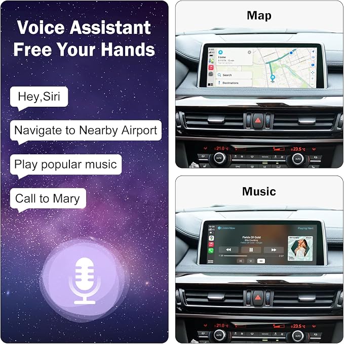 Wireless CarPlay Retrofit Kit Decoder Compatible with BMW 1/2/3/4/5/6/7/X1/X3/X4/X5/X6 (2012–2016), for NBT System, Supports Android Auto, Mirror Link, Reverse Camera