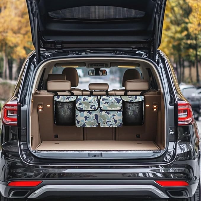 Fish Camouflage Hanging Car Organizer Waterproof Foldable Cars Interior Organizing Accessories 37" x 11.8" Large Capacity Car Organizers and Storage for Cars SUV Sedans