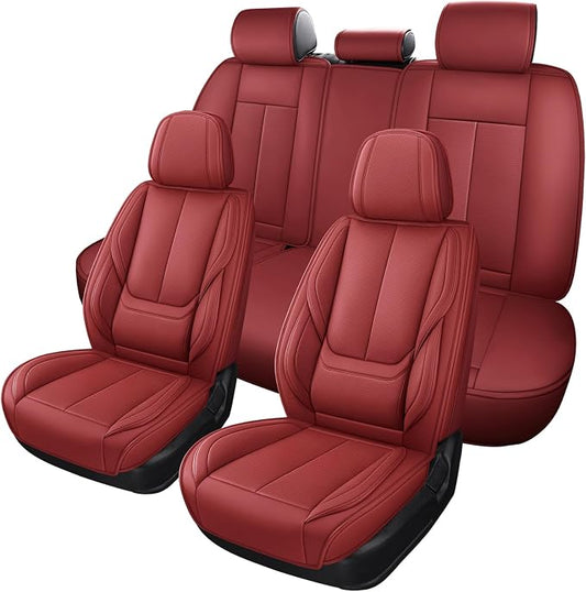 MINGBRON Leather Car Seat Covers,Car Seat Covers Full Set,Automotive Seat Covers,Fit for Most Cars SUV and Most Sedans Red