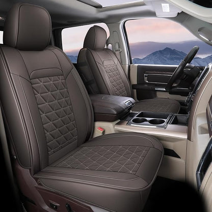 Coverado Car Seat Covers Compatible with Dodge Ram 2002-2026 1500 2500 3500 Pickup Limited Laramie Big Horn Waterproof Leather Seat Protectors Fit for Dodge Ram Crew Cab& Quad Cab(Front, Coffee)