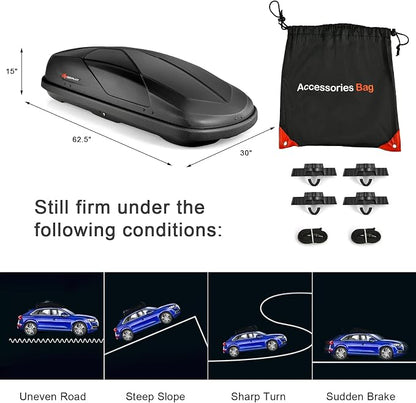 Goplus Rooftop Cargo Carrier Hard Shell, 14 Cubic Feet Waterproof Car Roof Cargo Carrier w/Dual Side Opening, Security Key, 165LBS Capacity, for 17” to 22.8” Wide Crossbar Rack, Vehicle Cargo Box