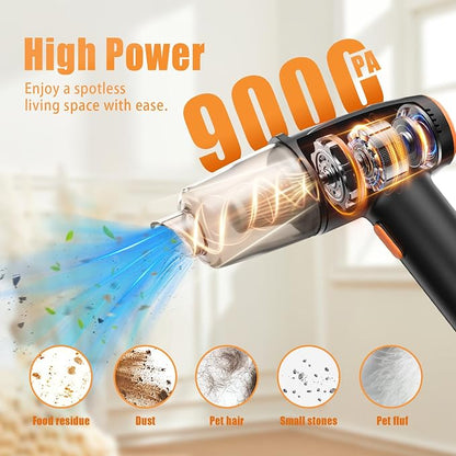 Handheld Car Vacuum Cleaner Cordless, 9000Pa Vacuum and Air Duster, Mini Car Vacuum Portable Cordless with 6000mAh Battery, 3 Filters, Storage Bag - Ideal for Home, Office