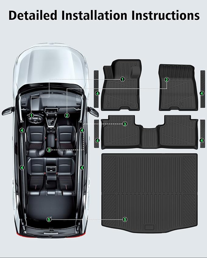Floor Mats & Cargo Liner Custom Fit for Ford Escape Hybrid 2020-2025 2026 (NOT Fit Gas) All Weather TPE Rubber Trunk Mat Anti-Slip Full Set Automotive Floor Liners for Escape 2025 Accessories