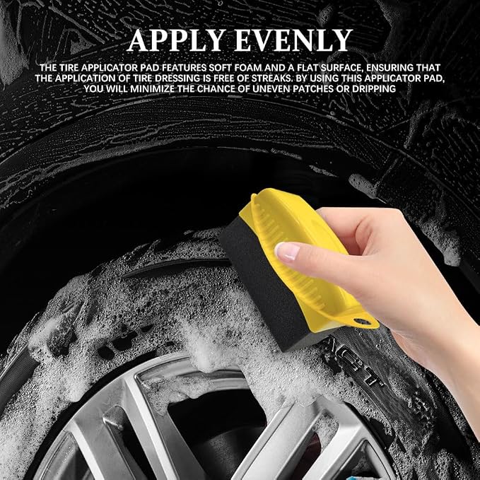 Tire Dressing Applicator, Tire Shine Applicator, Wheel Waxing Wipe Polishing Sponge with Lid, Car Accessories Reusable Wheel Detailing Foam Fit for Vehicle Waxing Polishing Cleaning (Yellow)