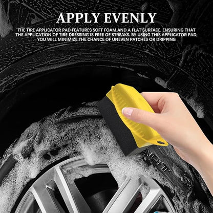 Tire Dressing Applicator, Tire Shine Applicator, Wheel Waxing Wipe Polishing Sponge with Lid, Car Accessories Reusable Wheel Detailing Foam Fit for Vehicle Waxing Polishing Cleaning (Yellow)