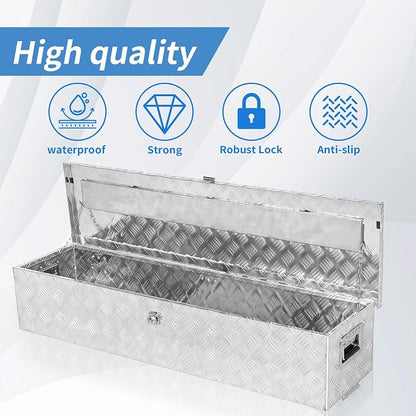 50 Inch Aluminum Truck Bed Tool Box, Pick Up RV Trailer Toolbox, Storage Lockable Organizer with Side Handle and Lock Keys, Silver