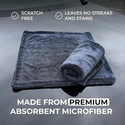 1200GSM Microfiber Car Drying Towel, Double-Twist Loop, Ultra-Absorbent, Quick-Dry, Lint- & Streak-Free, Scratch-Safe, for Car Wash & Detailing (1 Pack) (Dark Grey, 16" x 16")