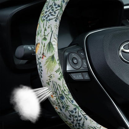 Faux Embroidery Flowers Steering Wheel Cover Auto Steering Wheel Protector, Anti-Slip, Breathable, Absorbing Sweat, Universal Floral Car Accessories 14.5–15 inch,Fit for Most Car, Trucks, SUV