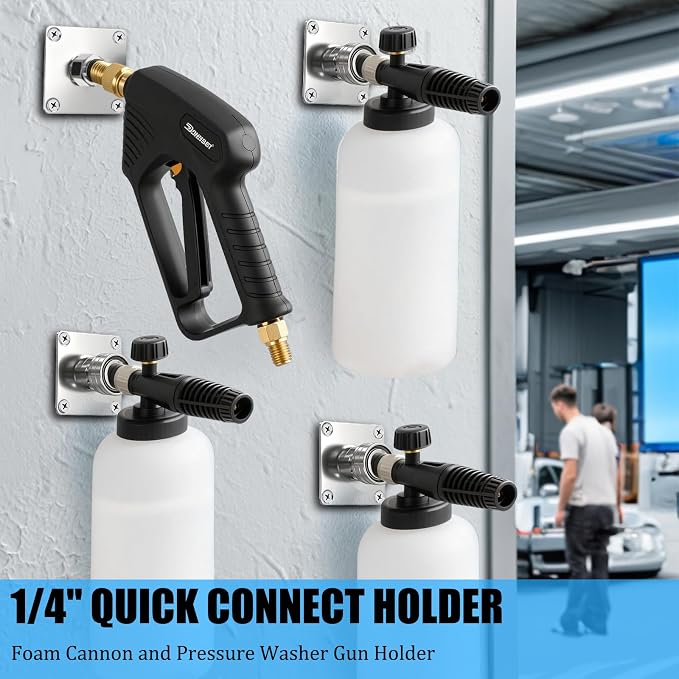Fasmov 4 Pack Foam Cannon Holder, Pressure Washer Holder, 1/4" Quick Connect Automatic Foam Cannon Mount, Stainless Steel Pressure Washer Nozzle Tip Holder, Pressure Washer Accessories Storage Rack