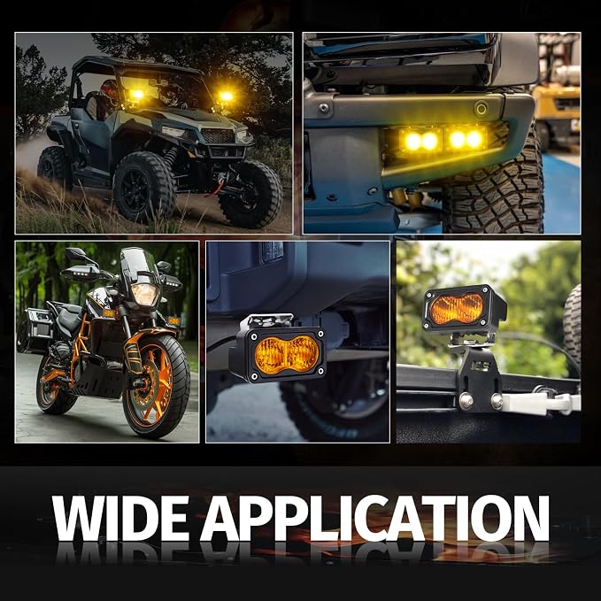 LED Pods Amber, 2PCS 40W 3 Inch Driving Light Amber Fog Light Waterproof Offroad Bumper Light Cube Super Bright Flood Work Light Pods for Truck ATV UTV SUV Motorcycle Boat