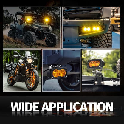 LED Pods Amber, 2PCS 40W 3 Inch Driving Light Amber Fog Light Waterproof Offroad Bumper Light Cube Super Bright Flood Work Light Pods for Truck ATV UTV SUV Motorcycle Boat