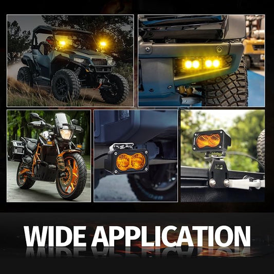 LED Pods Amber, 2PCS 40W 3 Inch Driving Light Amber Fog Light Waterproof Offroad Bumper Light Cube Super Bright Flood Work Light Pods for Truck ATV UTV SUV Motorcycle Boat