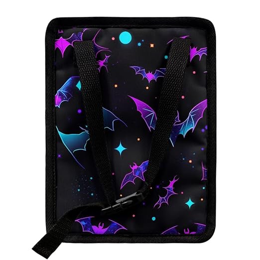 Colored Bats Stars Pattern Car Trash Can Leakproof Garbage Bag with Lid and Zipper 1.2Gal Trash Bin Hanging for Back Seat Halloween Car Accessories Universal Fit