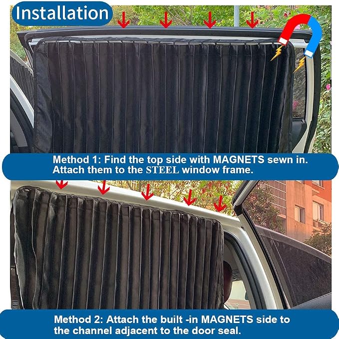 Ovege Car Window Shades 4pcs - Side Window Sun Shades, Silky UV Protection Privacy Baby Suction Magnetic (Black-Opaque, Front&Back 4pcs)
