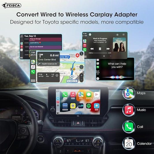 Wireless Carplay Adapter for iPhone, Convert Wired to Apple Carplay Wireless Adapter, Mini Size, Plug and Play, Connection Stable No Delay Car Play for Toyota Specific Models