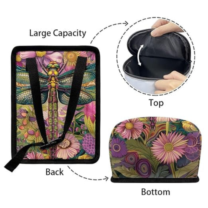 Talayituse Dragonfly Floral Print Car Trash Can Portable Auto Garbage Bin Multifunctional Vehicle Interior Accessories with Adjustable Straps Universal Fit Truck SUV Sedan
